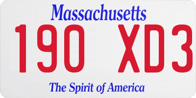 MA license plate 190XD3