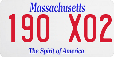 MA license plate 190XO2