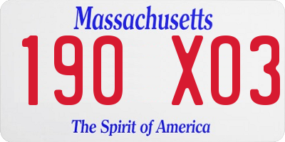 MA license plate 190XO3
