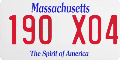 MA license plate 190XO4