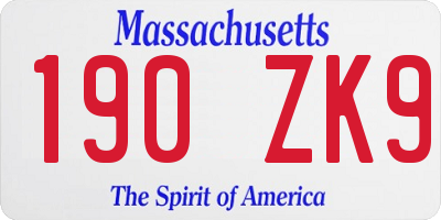 MA license plate 190ZK9