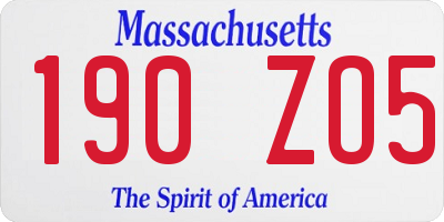 MA license plate 190ZO5