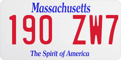 MA license plate 190ZW7