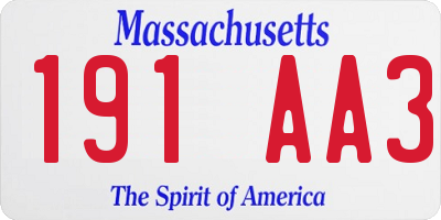 MA license plate 191AA3