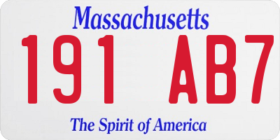 MA license plate 191AB7