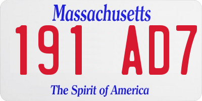 MA license plate 191AD7