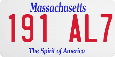 MA license plate 191AL7