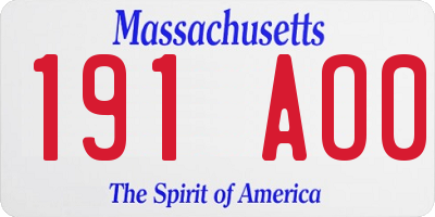 MA license plate 191AO0