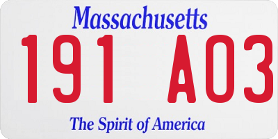MA license plate 191AO3