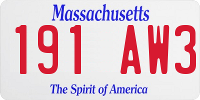 MA license plate 191AW3