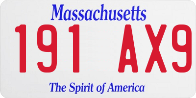 MA license plate 191AX9