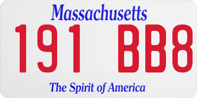 MA license plate 191BB8