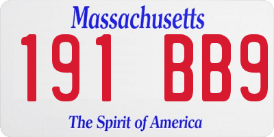MA license plate 191BB9