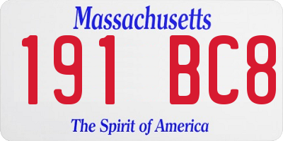 MA license plate 191BC8