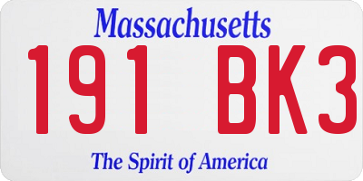 MA license plate 191BK3