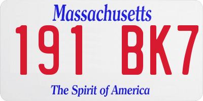 MA license plate 191BK7