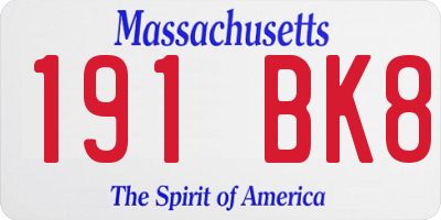 MA license plate 191BK8