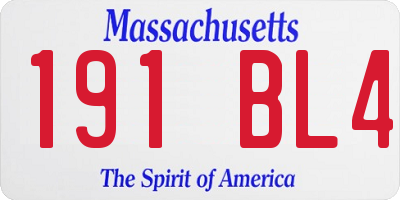 MA license plate 191BL4