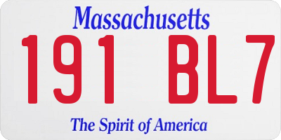 MA license plate 191BL7