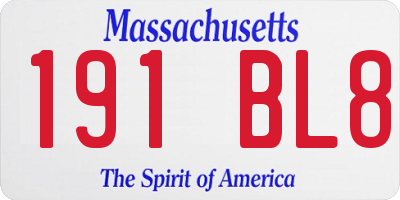 MA license plate 191BL8