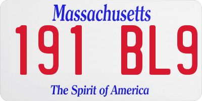 MA license plate 191BL9