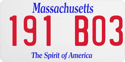 MA license plate 191BO3