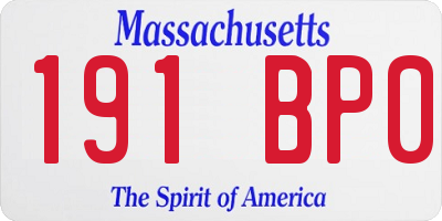 MA license plate 191BP0