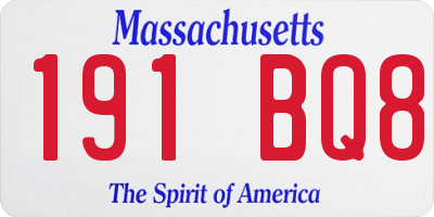 MA license plate 191BQ8