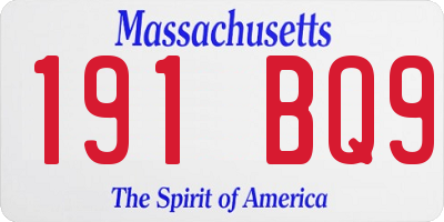 MA license plate 191BQ9