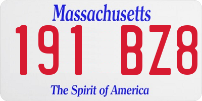 MA license plate 191BZ8
