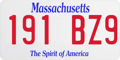 MA license plate 191BZ9