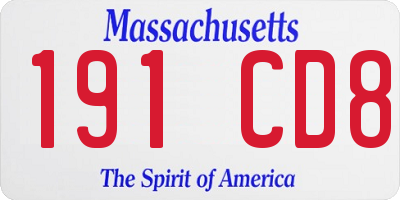 MA license plate 191CD8