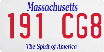 MA license plate 191CG8