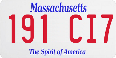 MA license plate 191CI7