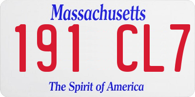 MA license plate 191CL7