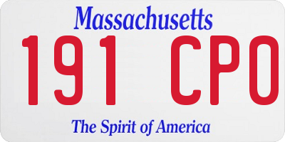 MA license plate 191CP0