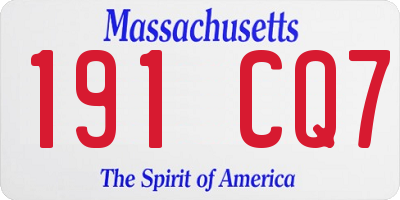 MA license plate 191CQ7