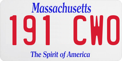 MA license plate 191CW0