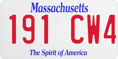 MA license plate 191CW4