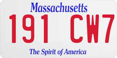 MA license plate 191CW7