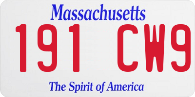 MA license plate 191CW9