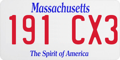 MA license plate 191CX3