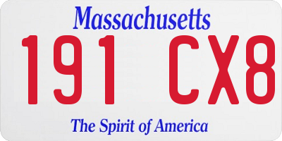 MA license plate 191CX8