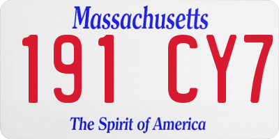 MA license plate 191CY7