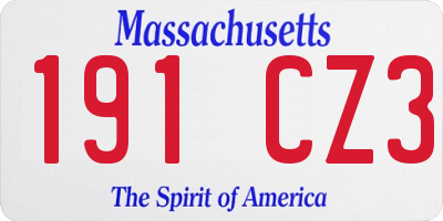 MA license plate 191CZ3