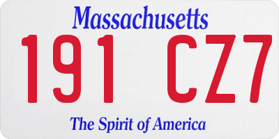 MA license plate 191CZ7