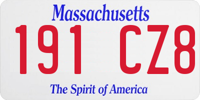 MA license plate 191CZ8