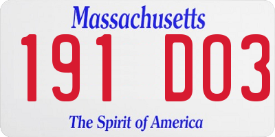 MA license plate 191DO3