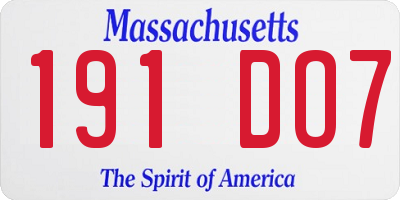 MA license plate 191DO7
