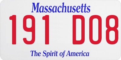 MA license plate 191DO8